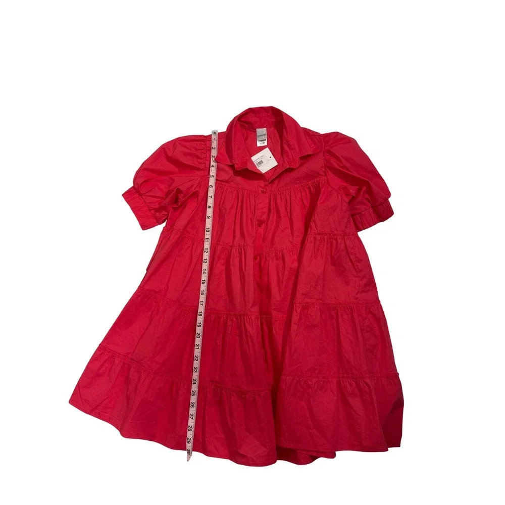Peixoto Tiered Babydoll Dress Kids Large‎ Pink New Puff Sleeve Button Front